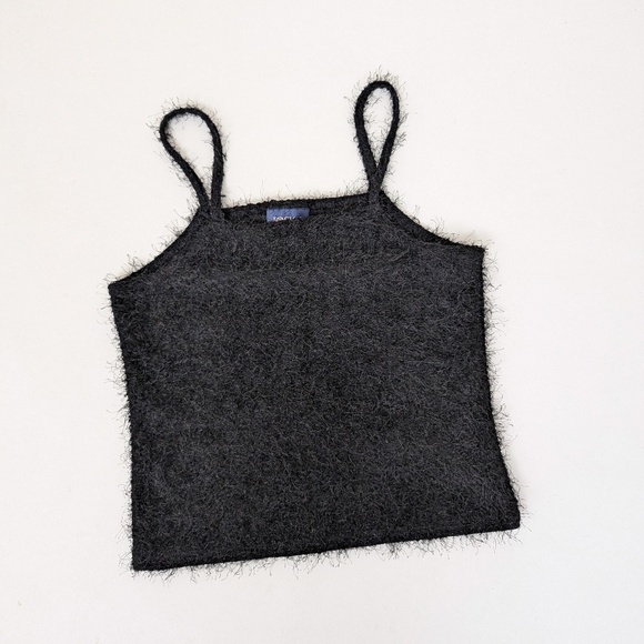 Vintage Tops - 90's Fuzzy Tank Top Cropped Sleeveless Spaghetti Straps Texture